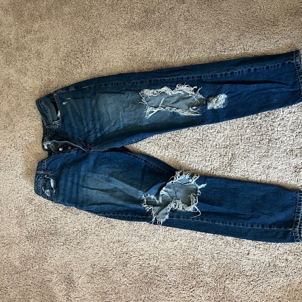 Forever 21 Blue Denim Distressed Mom Jeans